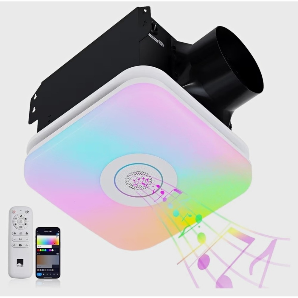 Bathroom Ceiling Exhaust Fan w/ RGB Light, Remote Control, 3-Speed, White